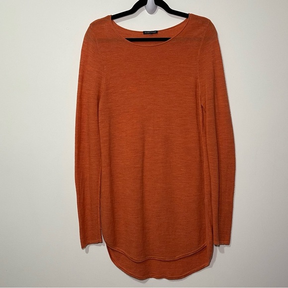 Eileen Fisher Women Coral orange 100% merino wool crewneck long tunic sweater S - Picture 2 of 8